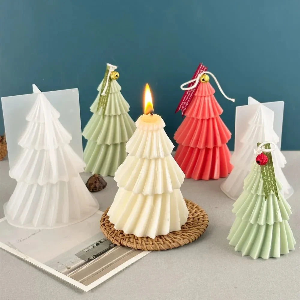 3D Silicone Candle Mold Christmas Tree with Pleated Design for Soap Making - Image 1