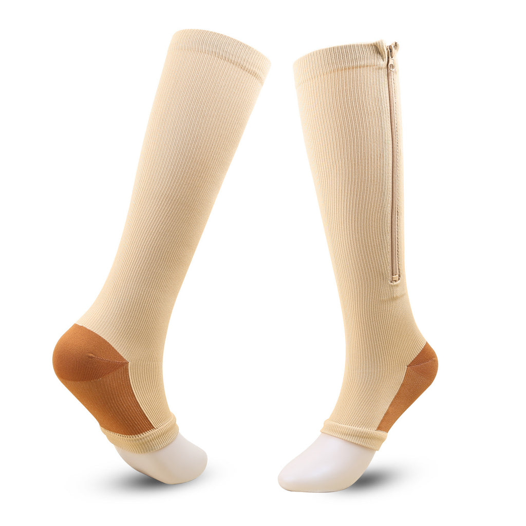 Calze compressive da donna con cerniera, al ginocchio, a compressione graduata, punta aperta e tallone rinforzato