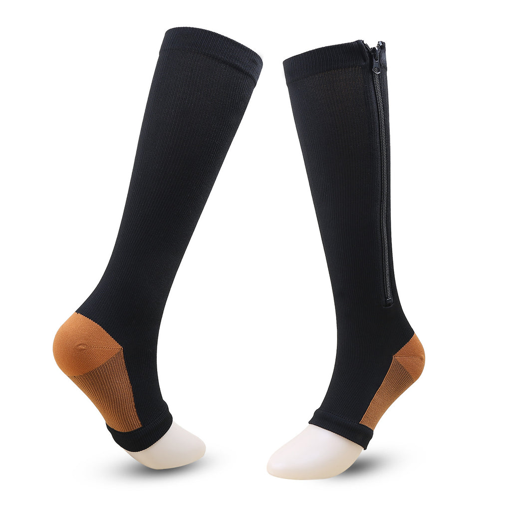 Calze compressive da donna con cerniera, al ginocchio, a compressione graduata, punta aperta e tallone rinforzato
