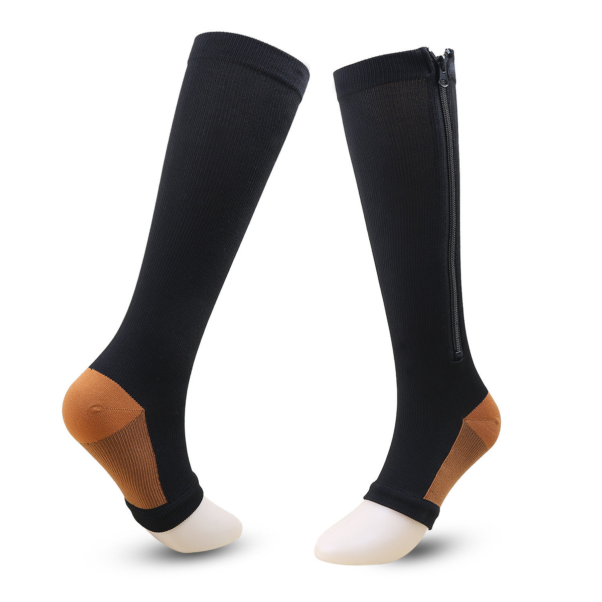 Calze compressive da donna con cerniera, al ginocchio, a compressione graduata, punta aperta e tallone rinforzato