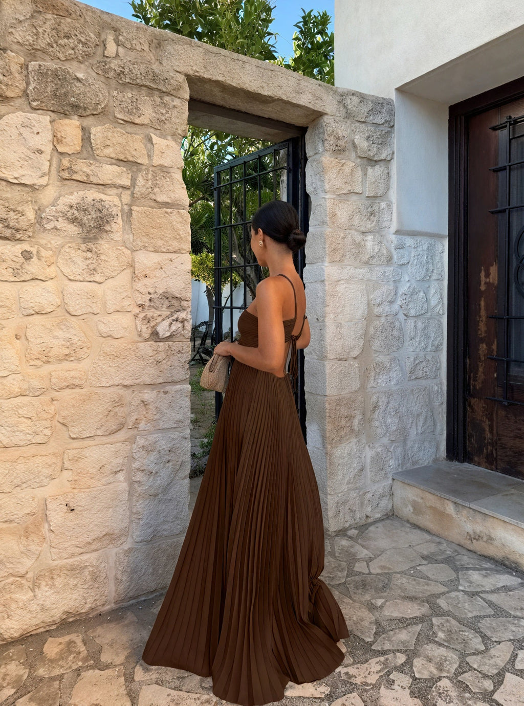 Alba | Vestito Lungo Cerimonia Scollo Americano Plissettato
