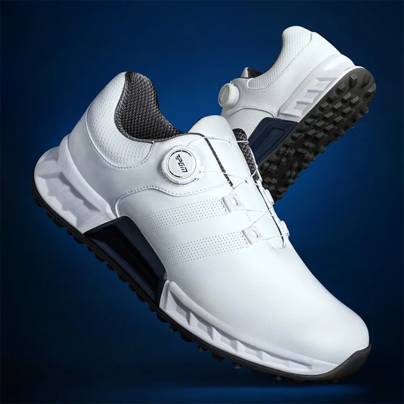 Giulio | Uomo Scarpa da Golf Lacci a Rotella Impermeabile Antiscivolo Bianco