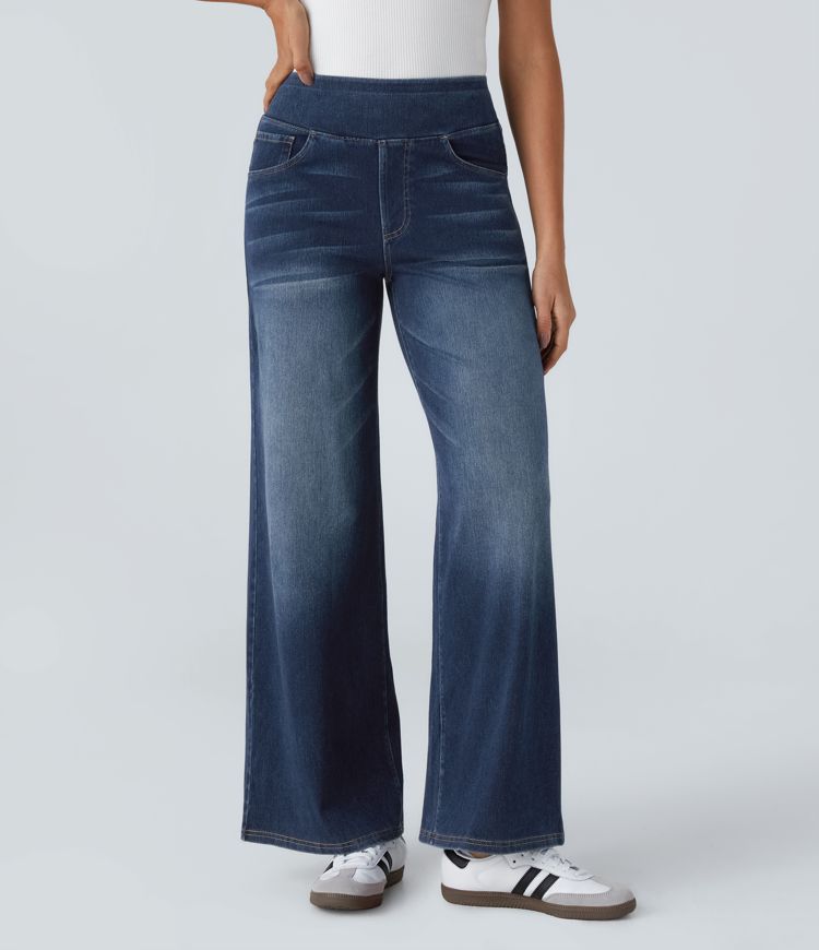 Lento | Jeans Elasticizzati a Gamba Larga Blu
