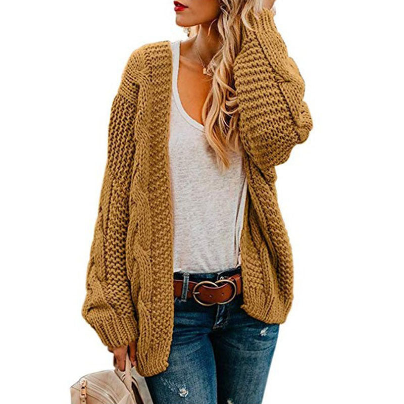 Cárdigan de punto grueso con trenzas para mujer, ideal para capas casuales