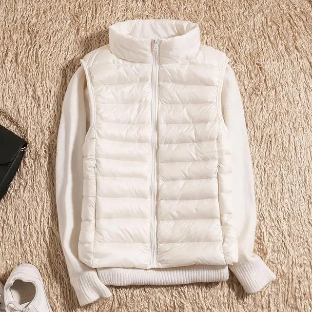 Virel | Gilet Puffer Donna Trapuntato Con Zip Collo Alto Bianco