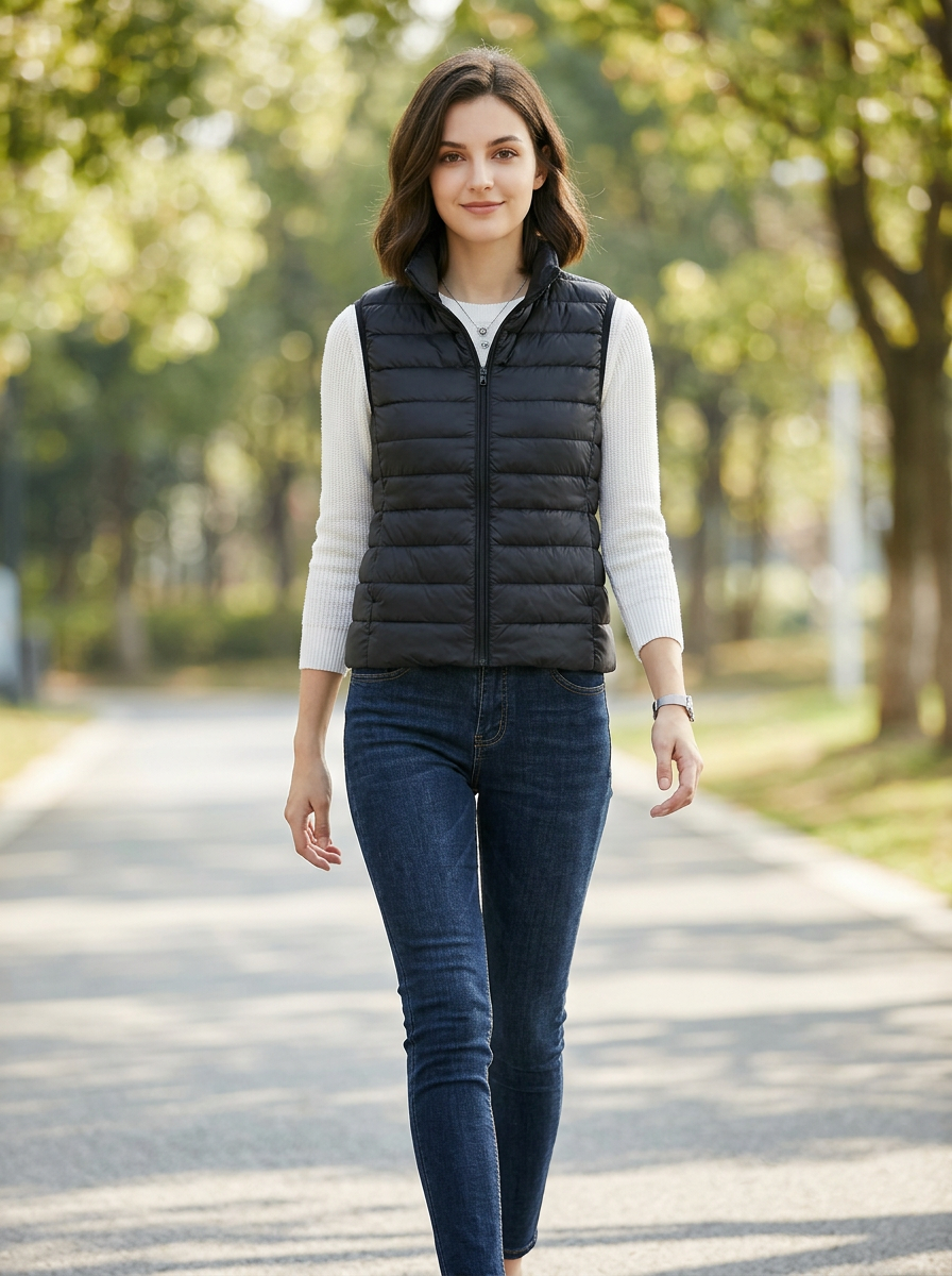 Virel | Gilet Puffer Donna Trapuntato Con Zip Collo Alto