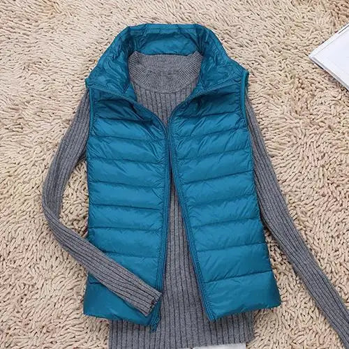 Virel | Gilet Puffer Donna Trapuntato Con Zip Collo Alto Blu