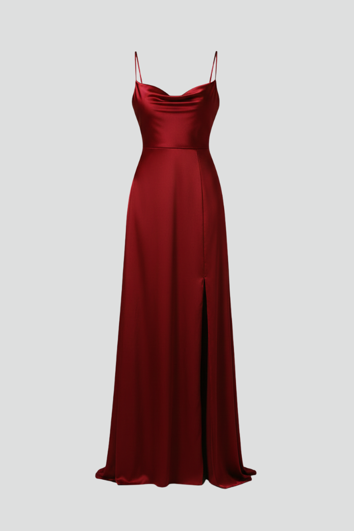 Abito elegante da donna senza maniche per matrimoni autunnali con spacco laterale
