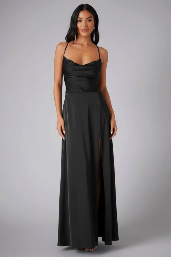 Abito elegante da donna senza maniche per matrimoni autunnali con spacco laterale