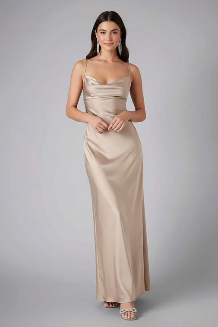 Abito elegante da donna senza maniche per matrimoni autunnali con spacco laterale