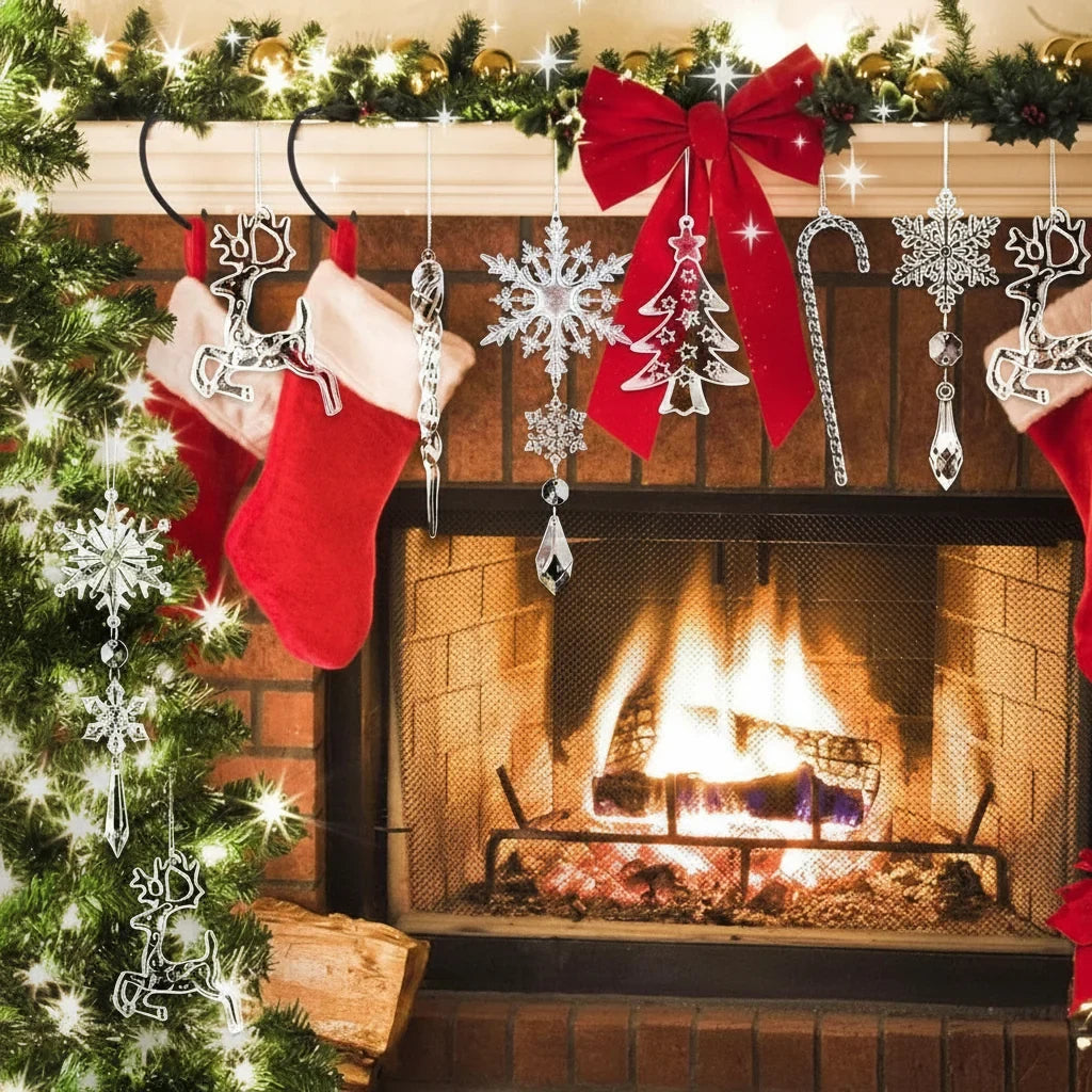 Acrylic Christmas Ornaments with Snowflake and Icicle Crystal Hanging Decorations - Image 2