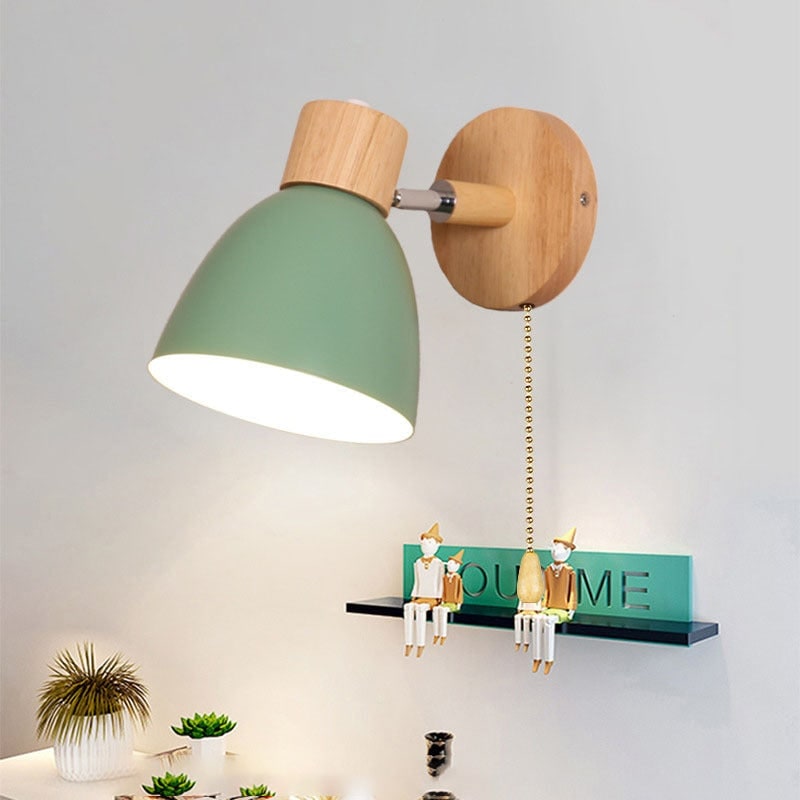 Adjustable Wall Sconce with Wooden Base and Swing Arm for Bedside Reading Light - Image 3