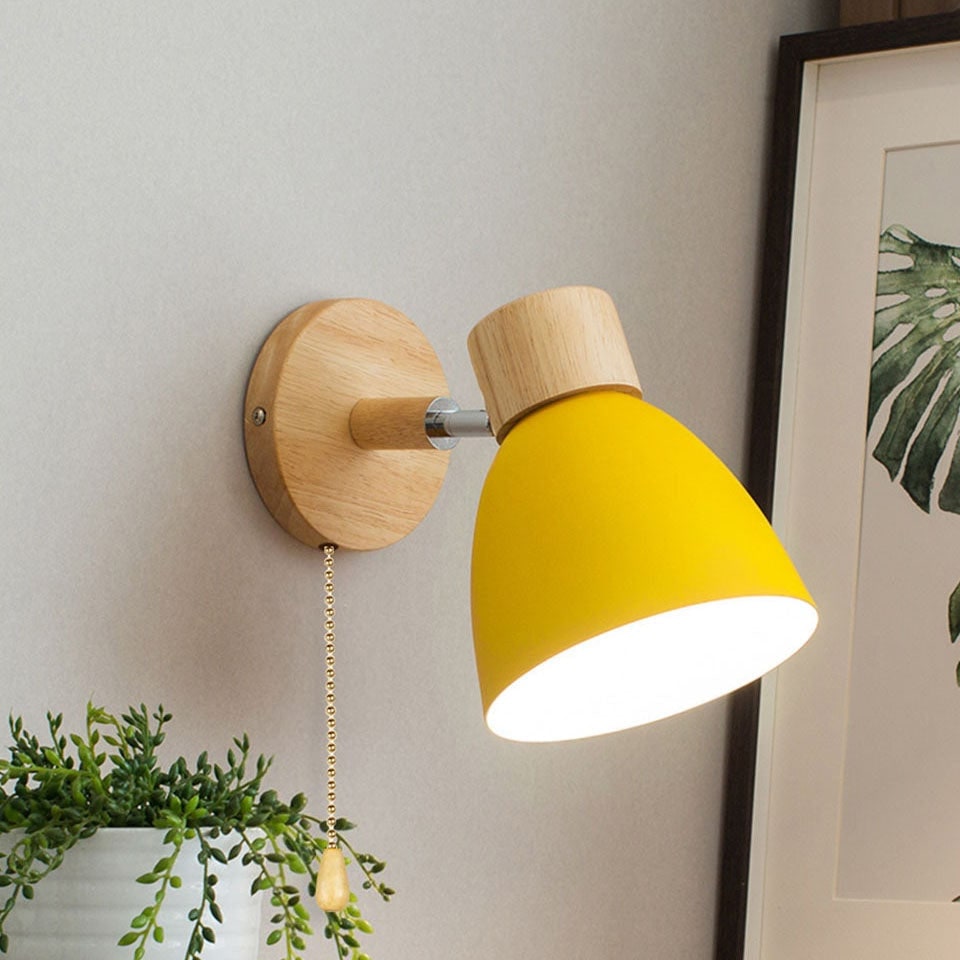 Adjustable Wall Sconce with Wooden Base and Swing Arm for Bedside Reading Light - Image 4
