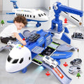 Airplane Toy Playset with Foldable Cargo Ramps Working Crane and Mini Vehicles - Image 1