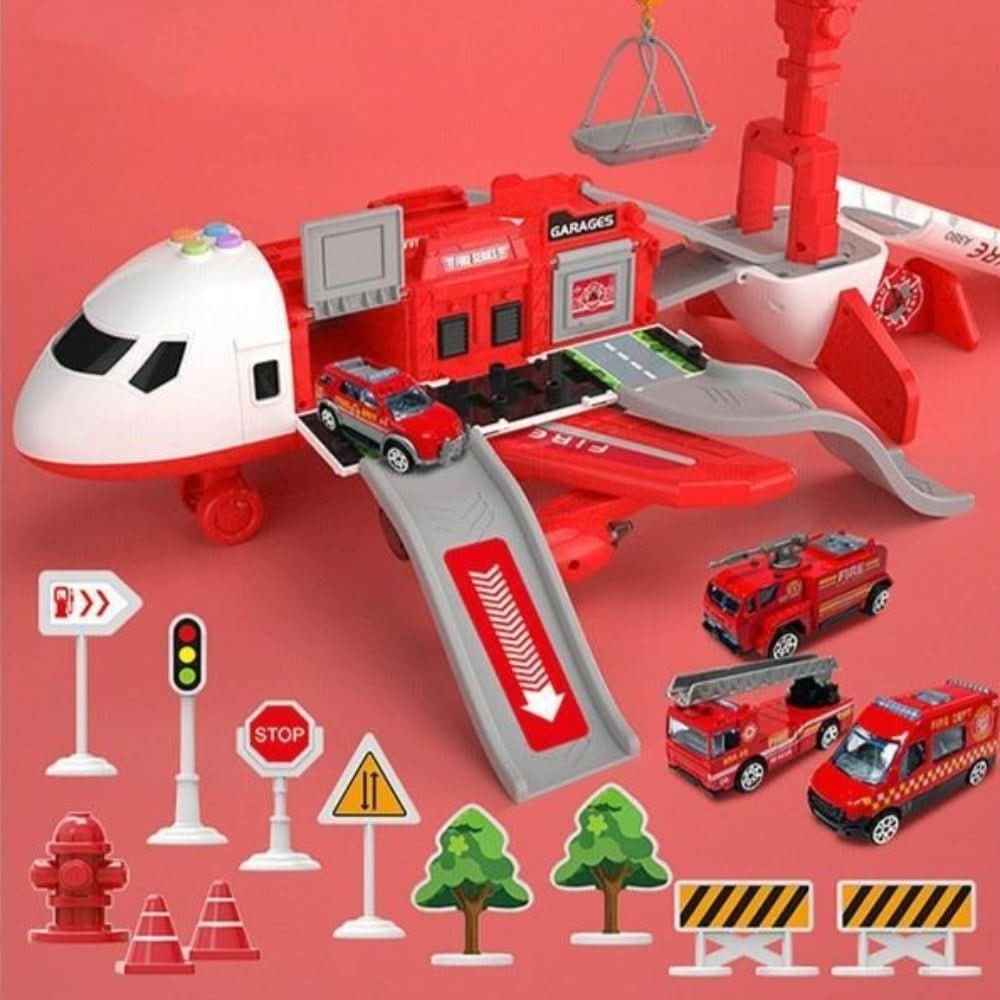 Airplane Toy Playset with Foldable Cargo Ramps Working Crane and Mini Vehicles - Image 2