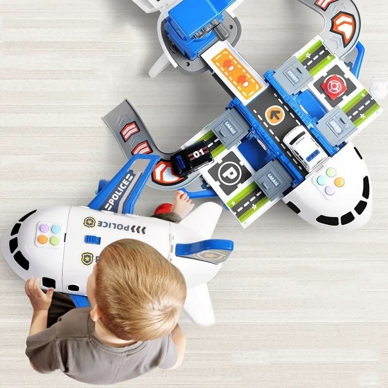 Airplane Toy Playset with Foldable Cargo Ramps Working Crane and Mini Vehicles - Image 5