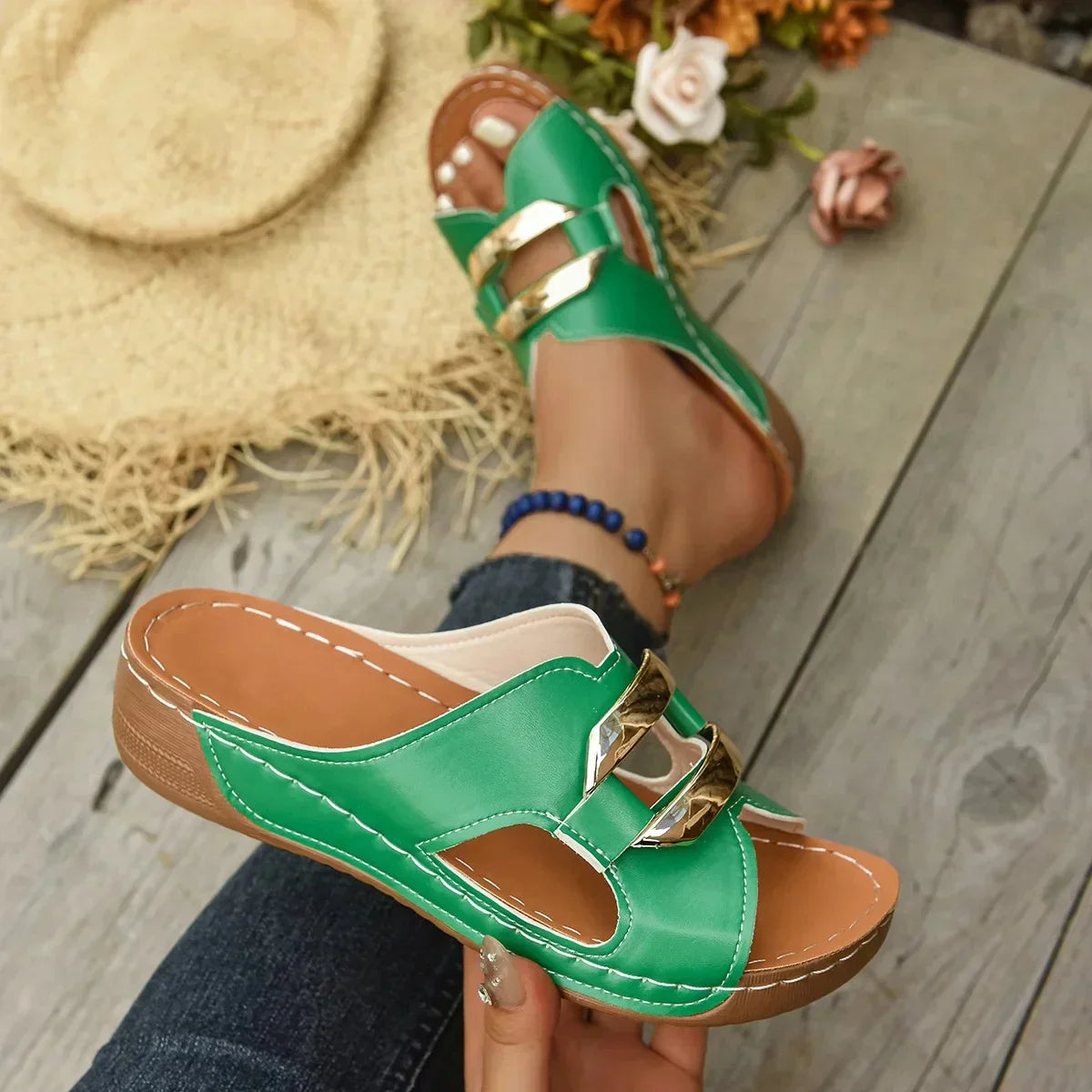 Alice | Ciabatte Donna Zeppa Ortopediche Verde
