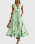 Allegra | Abito Lungo Donna Plissettato Scollo V Verde
