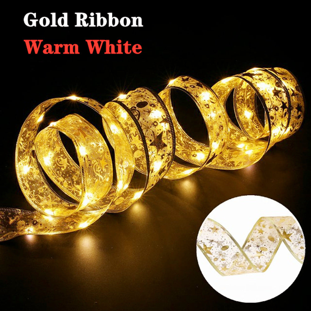Battery-Operated Christmas Ribbon Bows with LED Fairy Lights and Wired Edges for Tree Decoration - Image 8