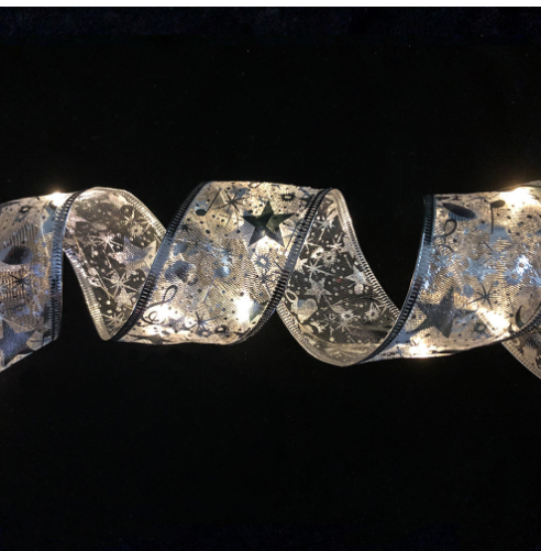Battery-Operated Christmas Ribbon Bows with LED Fairy Lights and Wired Edges for Tree Decoration - Image 9