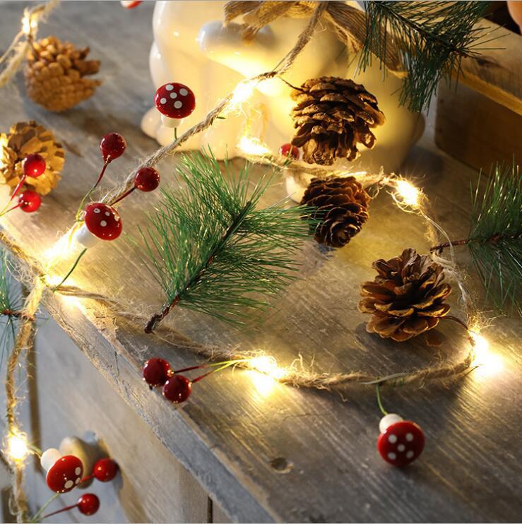 Battery Operated LED Christmas Garland Lights with Warm White String and Pine Cones - Image 1
