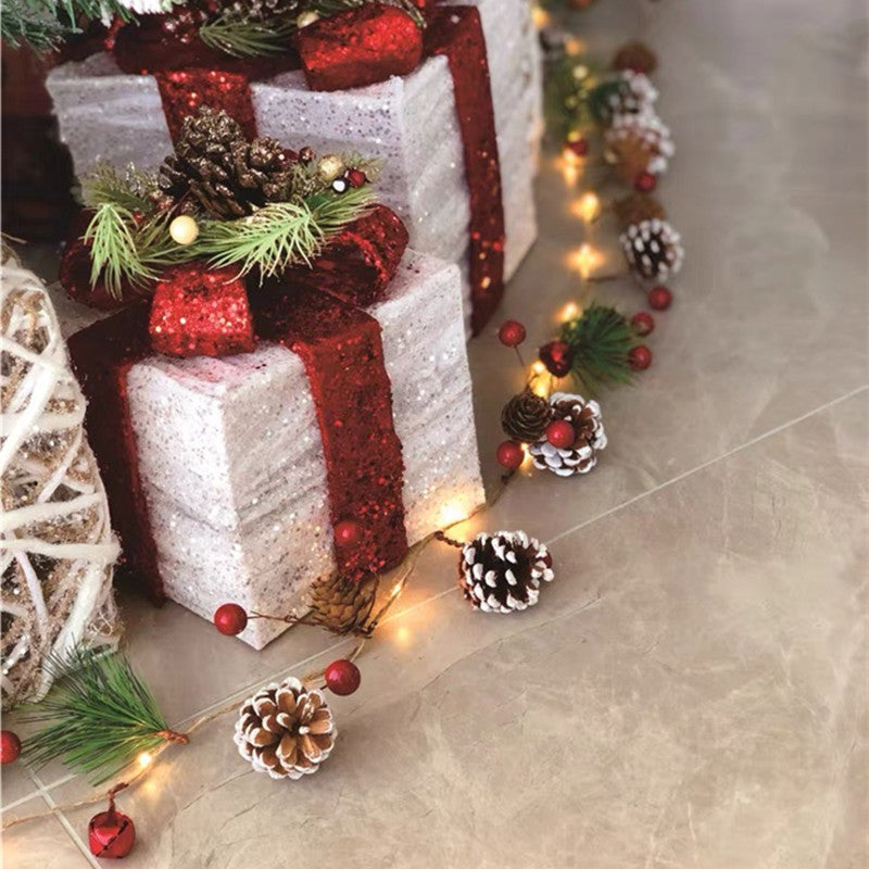 Battery Operated LED Christmas Garland Lights with Warm White String and Pine Cones - Image 10