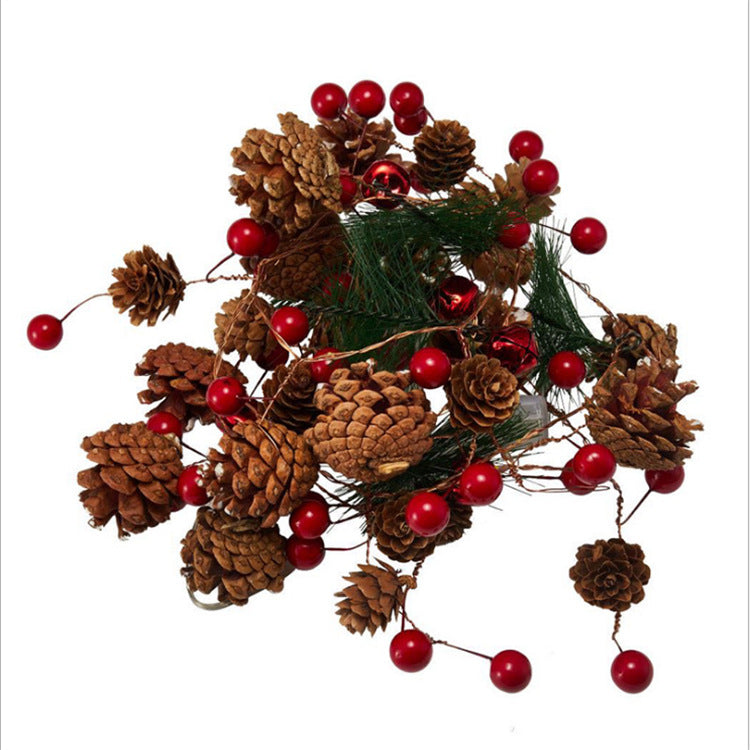 Battery Operated LED Christmas Garland Lights with Warm White String and Pine Cones - Image 11