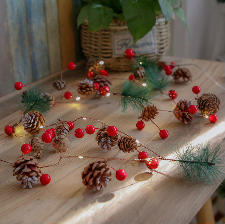 Battery Operated LED Christmas Garland Lights with Warm White String and Pine Cones - Image 2