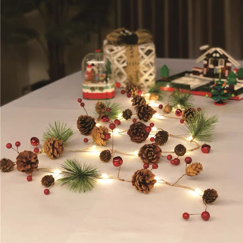 Battery Operated LED Christmas Garland Lights with Warm White String and Pine Cones - Image 8