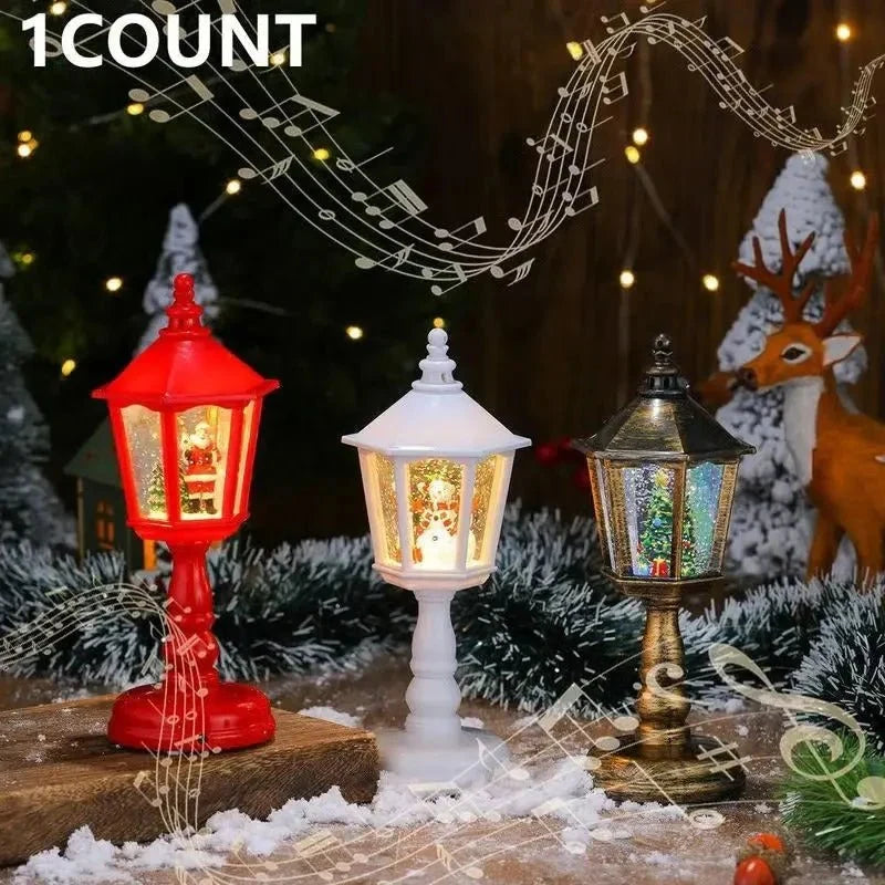 Battery Operated Snow Globe Lantern with Musical Christmas Decoration and Swirling LED Light - Image 5