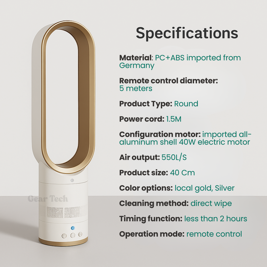 Bladeless Desk Fan with Remote Control and Oscillating Air Multiplier - Image 3