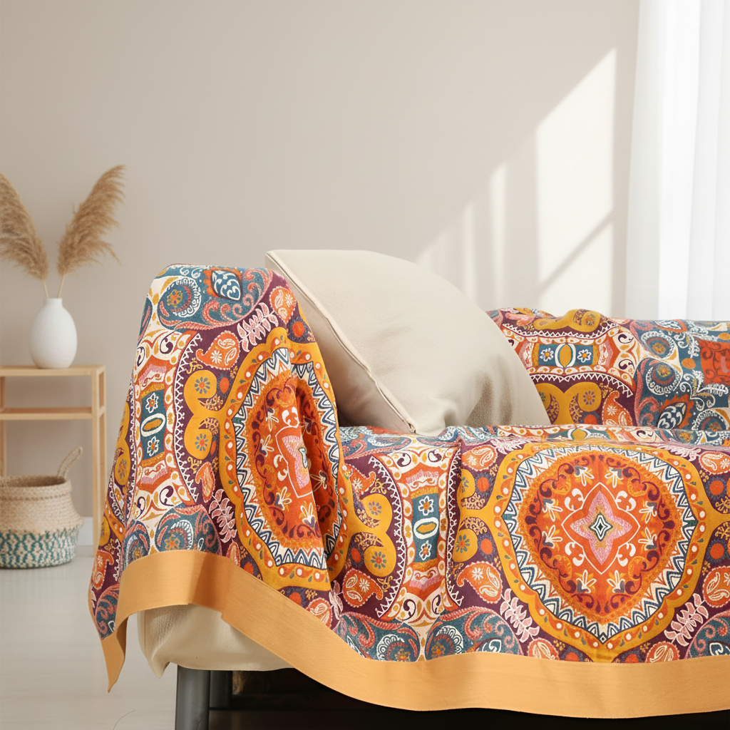 Boho Throw Blanket Lightweight Cotton with Mandala Pattern and Soft Draping Design - Image 6