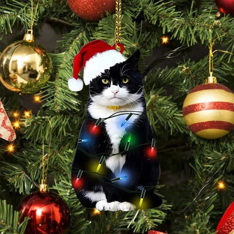 Cat Christmas Ornaments with Custom Contour Cutouts and Gold Hanging String - Image 2
