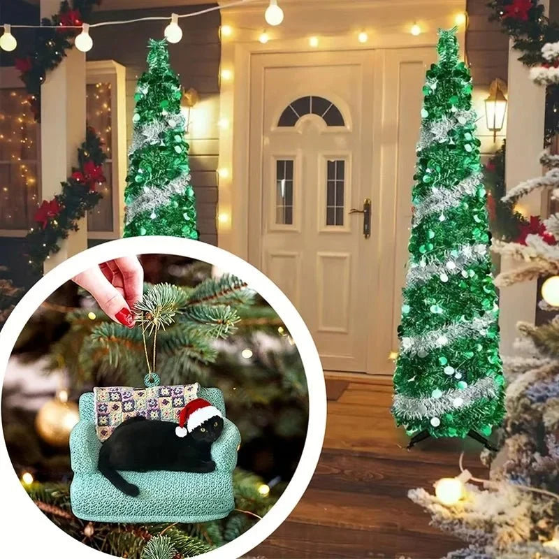 Cat Christmas Ornaments with Custom Contour Cutouts and Gold Hanging String - Image 5