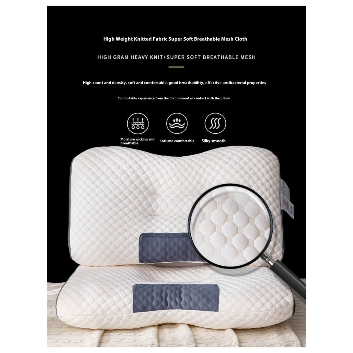 Cervical Support Pillow with Ergonomic Contour Design and Breathable Knitted Cover - Image 4
