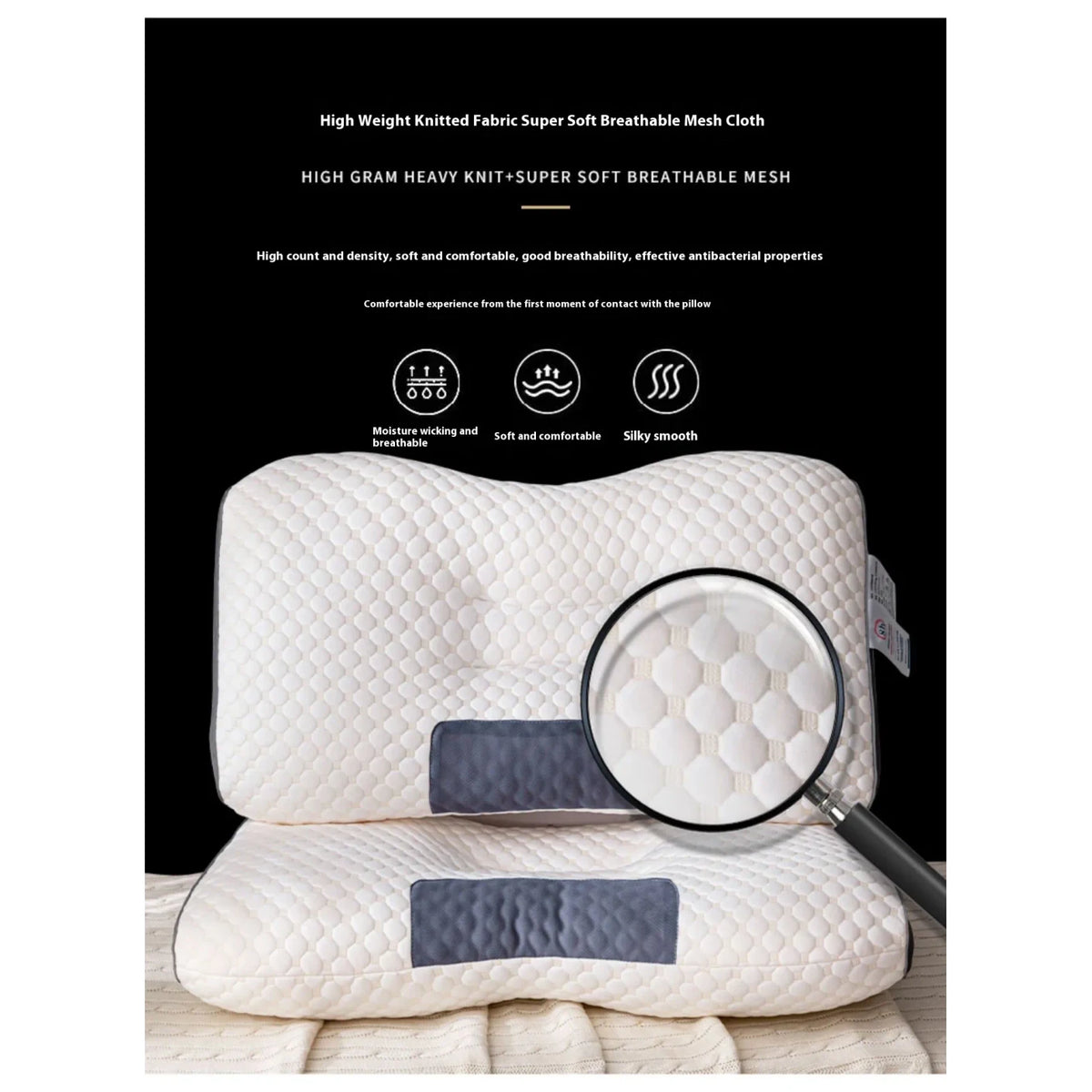 Cervical Support Pillow with Ergonomic Contour Design and Breathable Knitted Cover - Image 5