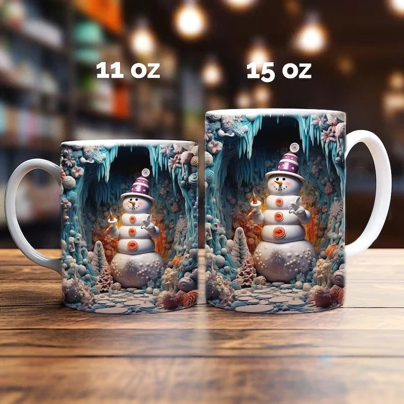 Christmas Coffee Mug with 3D Snowman Illusion Print Ceramic Cup with C-Handle - Image 11