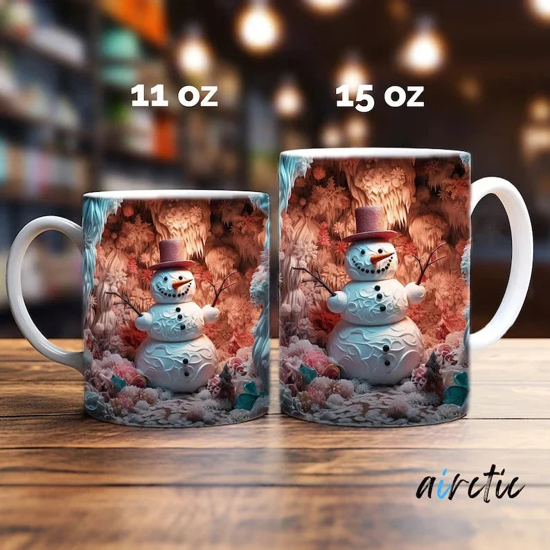 Christmas Coffee Mug with 3D Snowman Illusion Print Ceramic Cup with C-Handle - Image 12