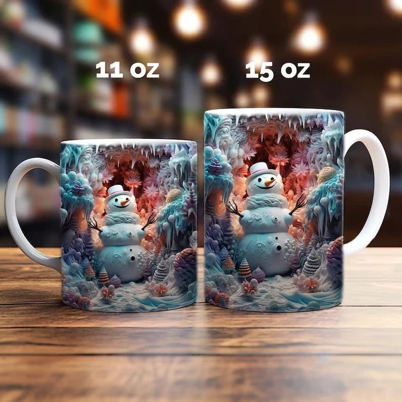 Christmas Coffee Mug with 3D Snowman Illusion Print Ceramic Cup with C-Handle - Image 13