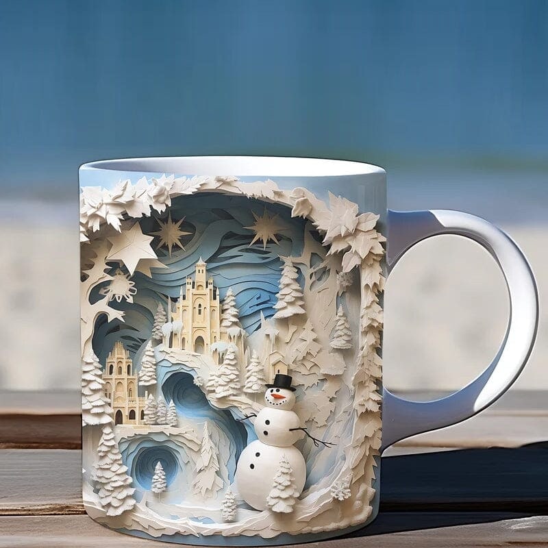 Christmas Coffee Mug with 3D Snowman Illusion Print Ceramic Cup with C-Handle - Image 3