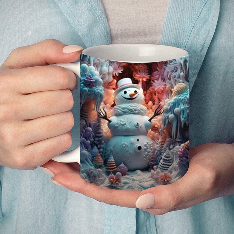 Christmas Coffee Mug with 3D Snowman Illusion Print Ceramic Cup with C-Handle - Image 4