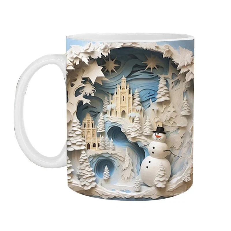 Christmas Coffee Mug with 3D Snowman Illusion Print Ceramic Cup with C-Handle - Image 5