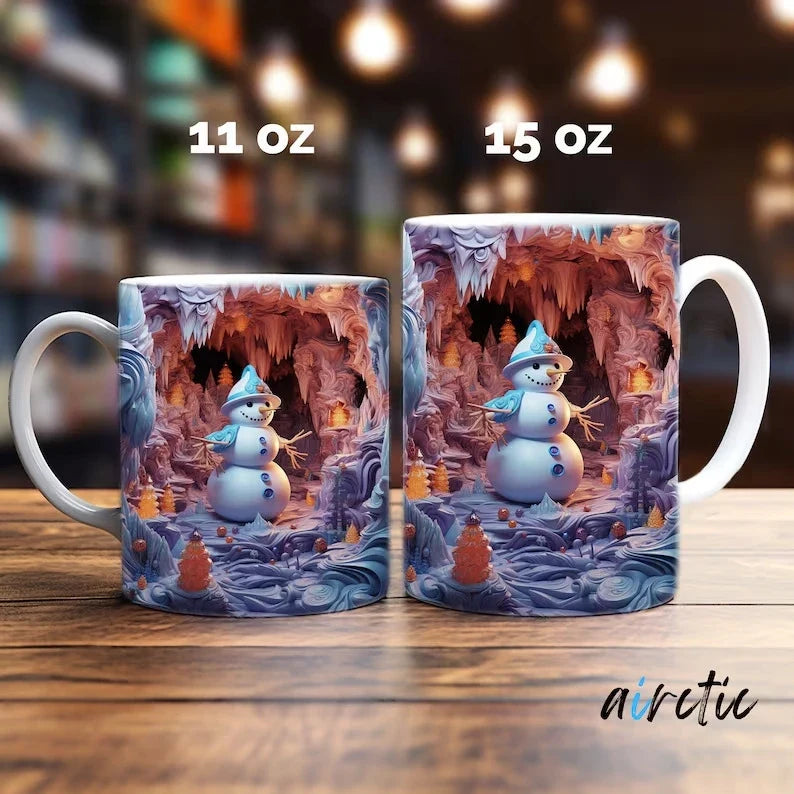 Christmas Coffee Mug with 3D Snowman Illusion Print Ceramic Cup with C-Handle - Image 9