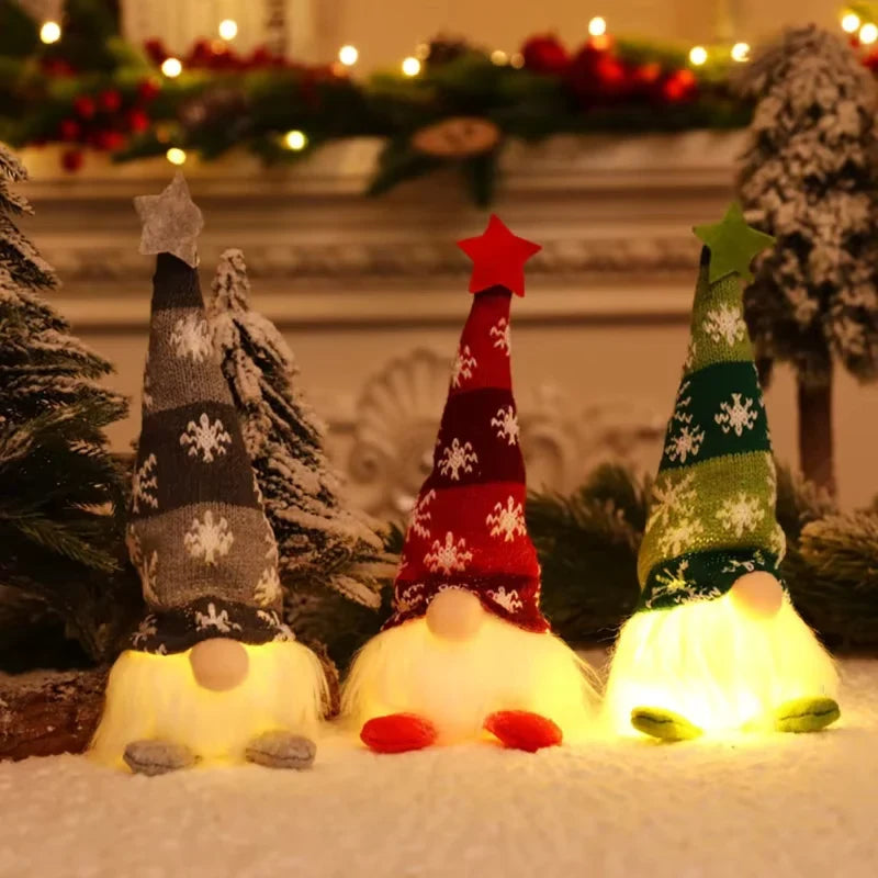 Christmas Gnome Light Up Plush Decoration with Snowflake Knit Hat and Warm LED Glow - Image 4