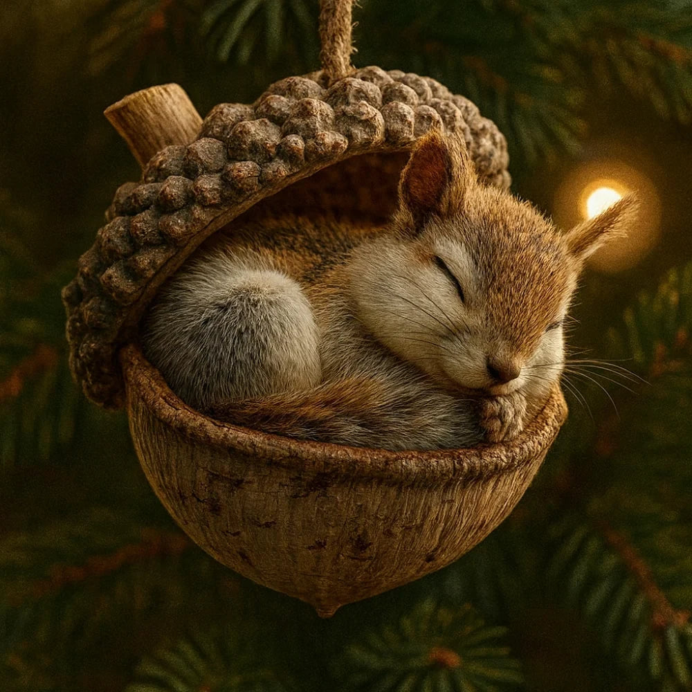 Christmas Ornaments Woodland Animal Acorn Shaped Sleeping Resin Decor - Image 4