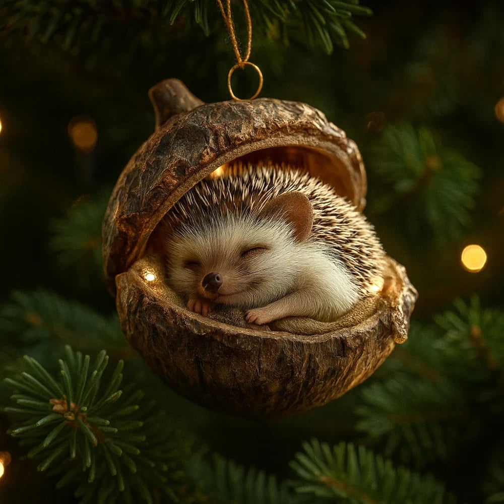 Christmas Ornaments Woodland Animal Acorn Shaped Sleeping Resin Decor - Image 5
