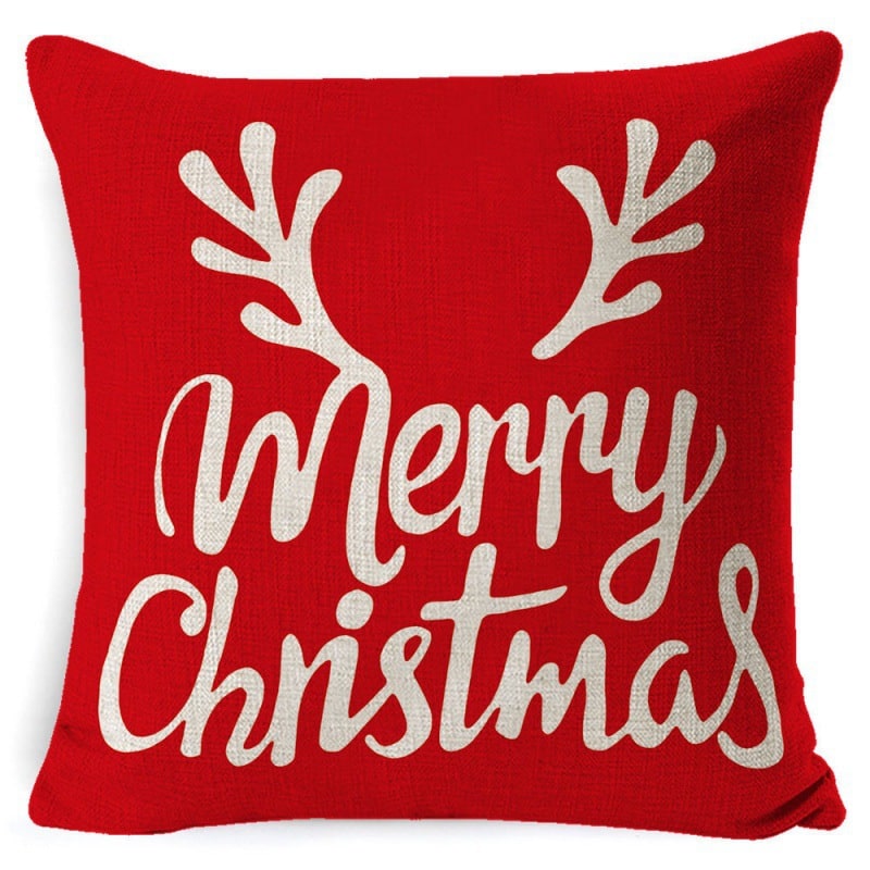 Christmas Pillow Covers with Festive Linen Print and Knife-Edge Seams Square Throw - Image 1