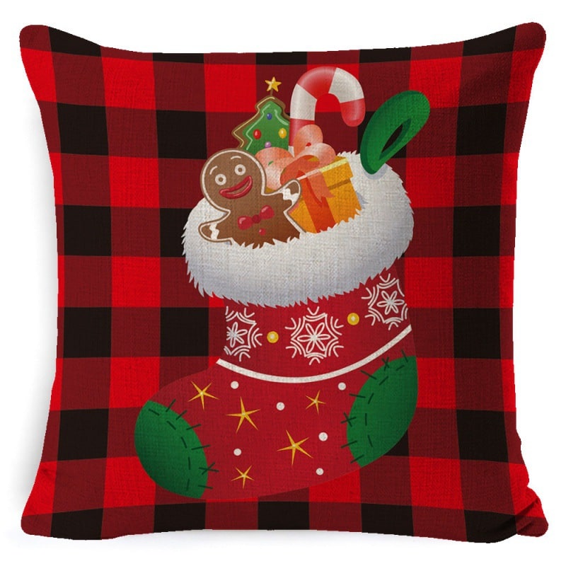 Christmas Pillow Covers with Festive Linen Print and Knife-Edge Seams Square Throw - Image 2