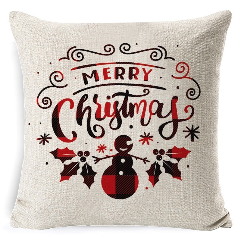 Christmas Pillow Covers with Festive Linen Print and Knife-Edge Seams Square Throw - Image 35