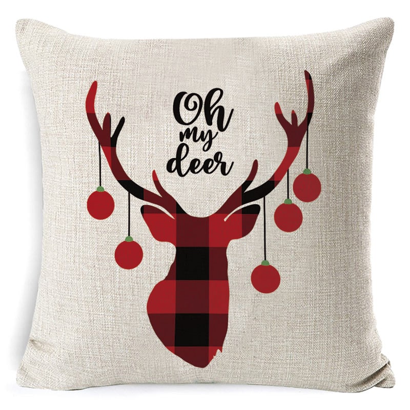 Christmas Pillow Covers with Festive Linen Print and Knife-Edge Seams Square Throw - Image 36